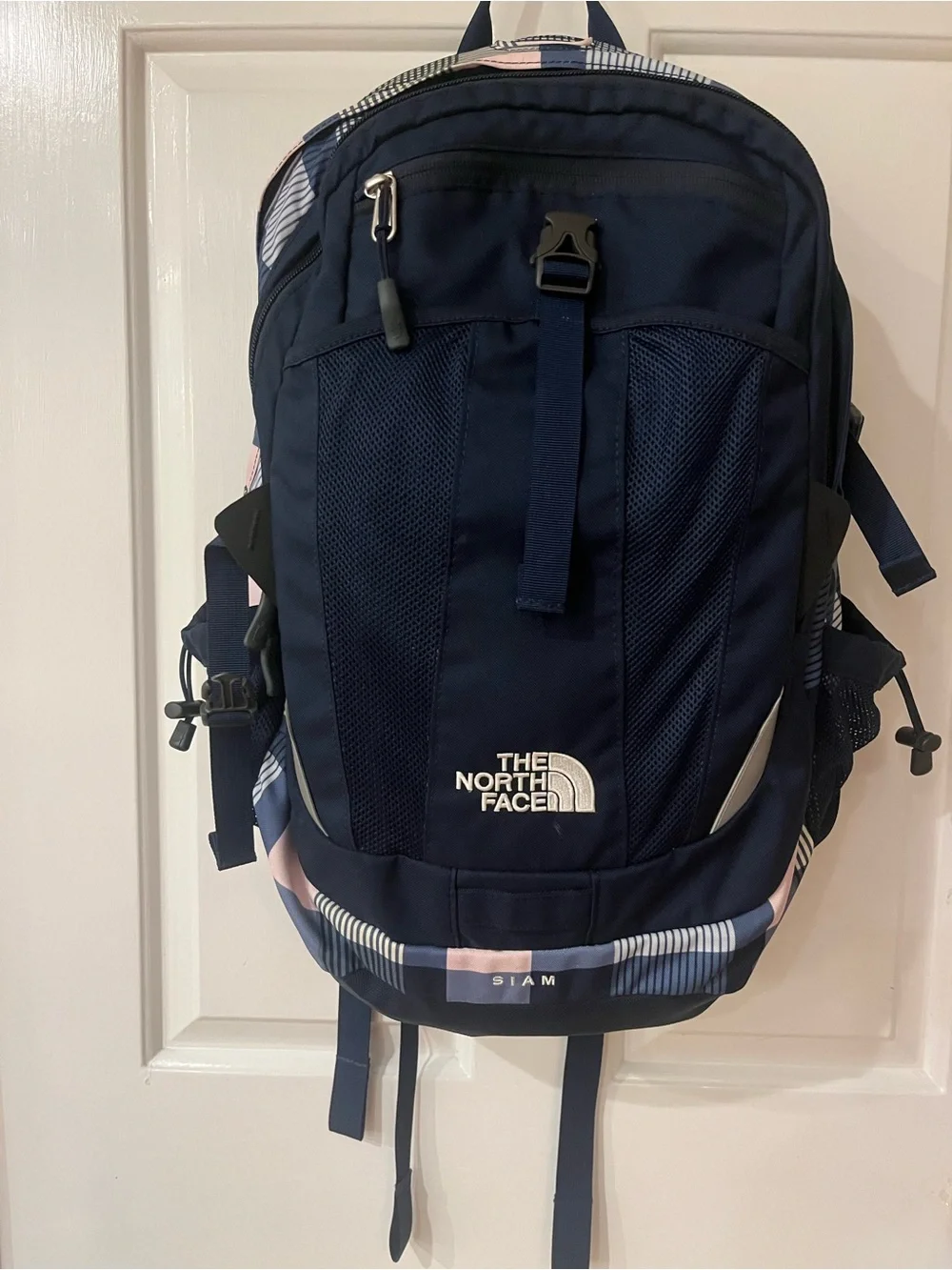 The North Face Navy Blue Recon Laptop Backpack with Pink & White Accents